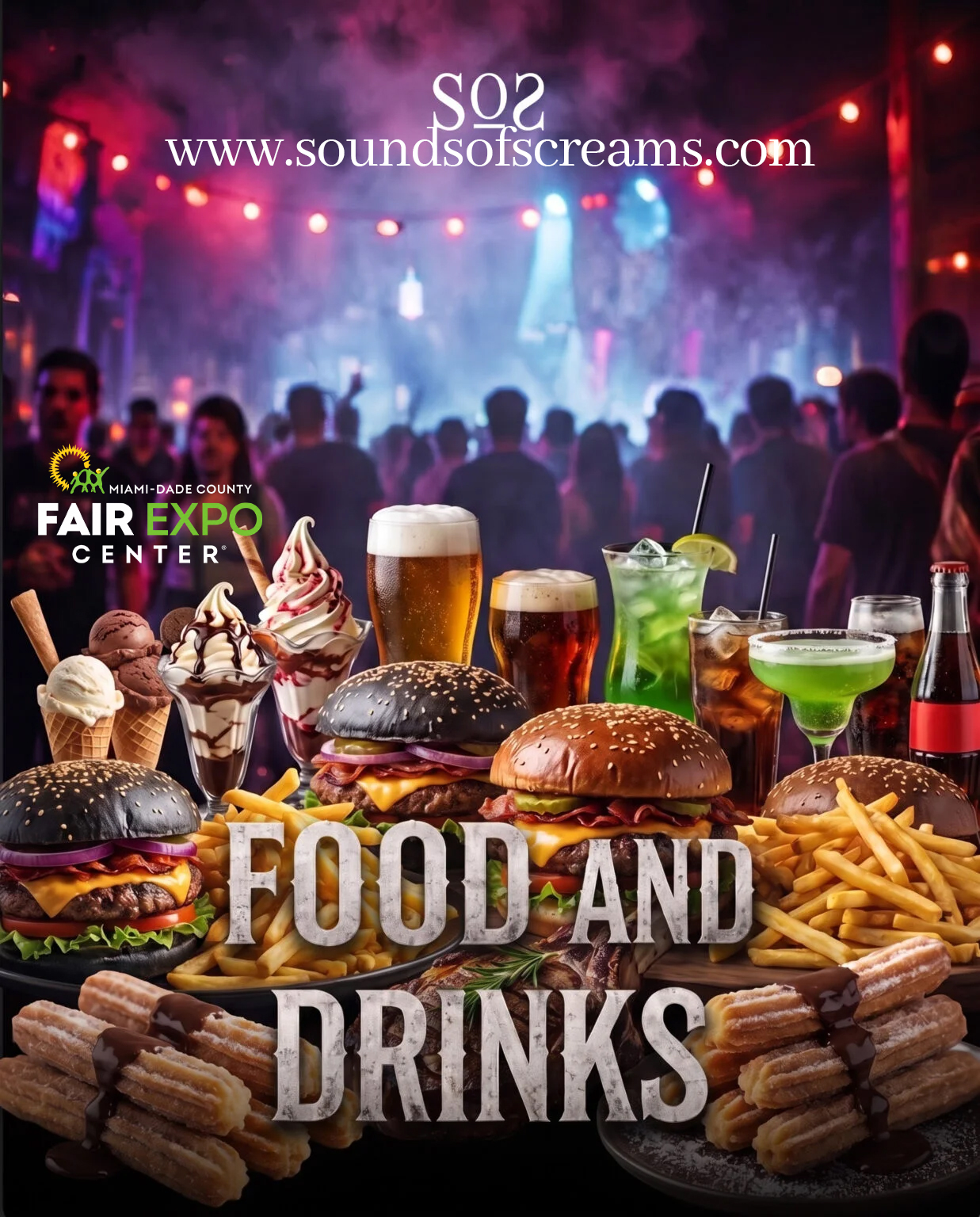 Burgers, fries, churros and drinks available at Sounds of Screams